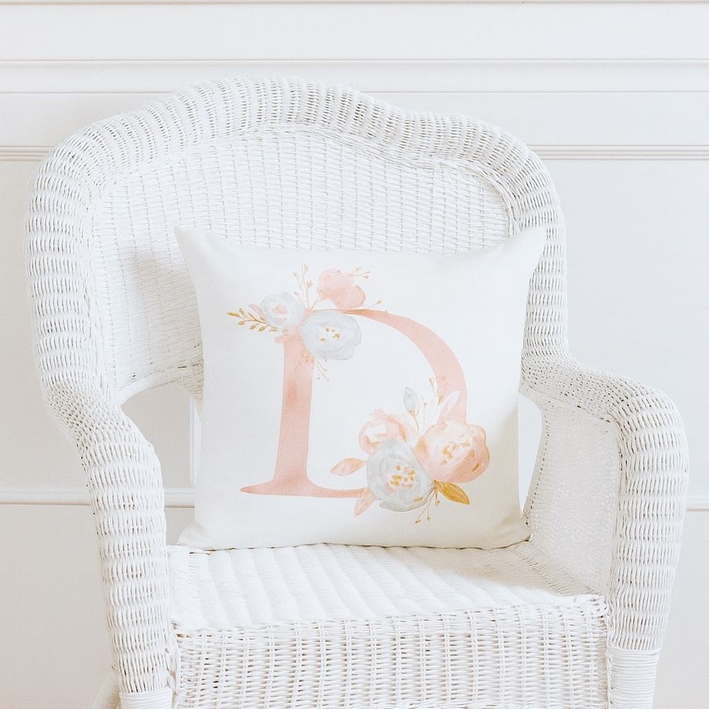 Set of two- 16x16 inch square Floral Cottage style Letter D Throw Pillow Covers